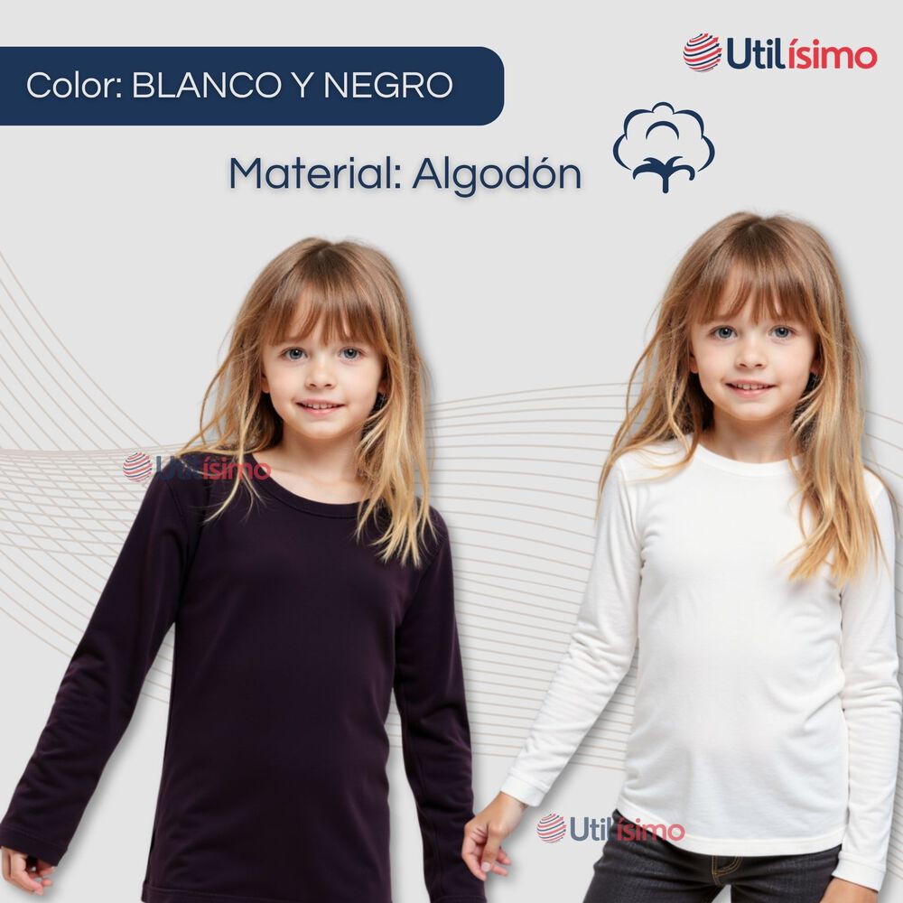 Pack 3 Camisetas Algodón Manga Larga Polera Niña Primera Capa Blanco Y Negro image number 1.0