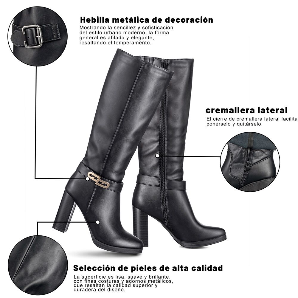 Botas Largas Mujer Tacon Grueso De Moda Vintage Weide Qbm12 image number 6.0