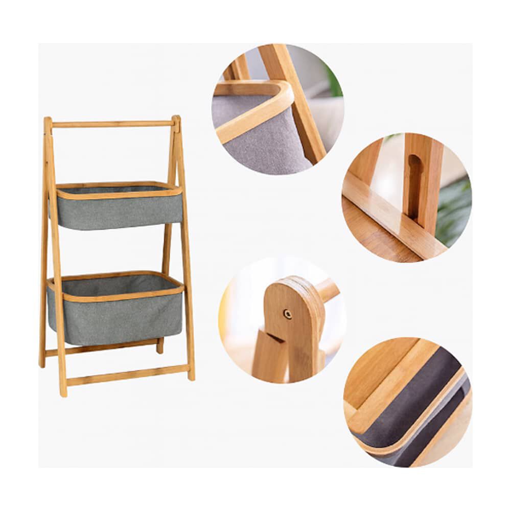 Organizador De Tela Plegable | Estante De 2 Niveles Para Ba&ntilde;o Y Hogar Gris image number 4.0