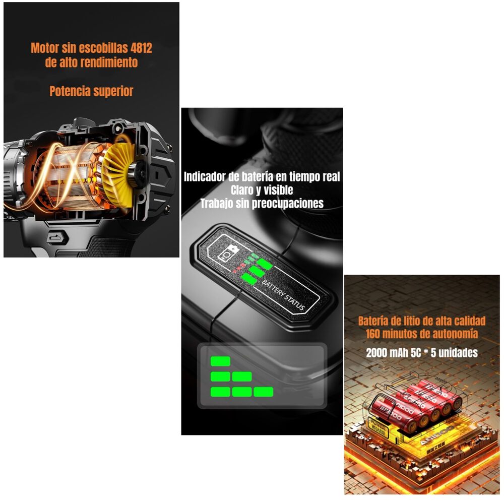 Kit Taladro Atornillador Inal&aacute;mbrico 21v 2 Bater&iacute;as B02 image number 5.0