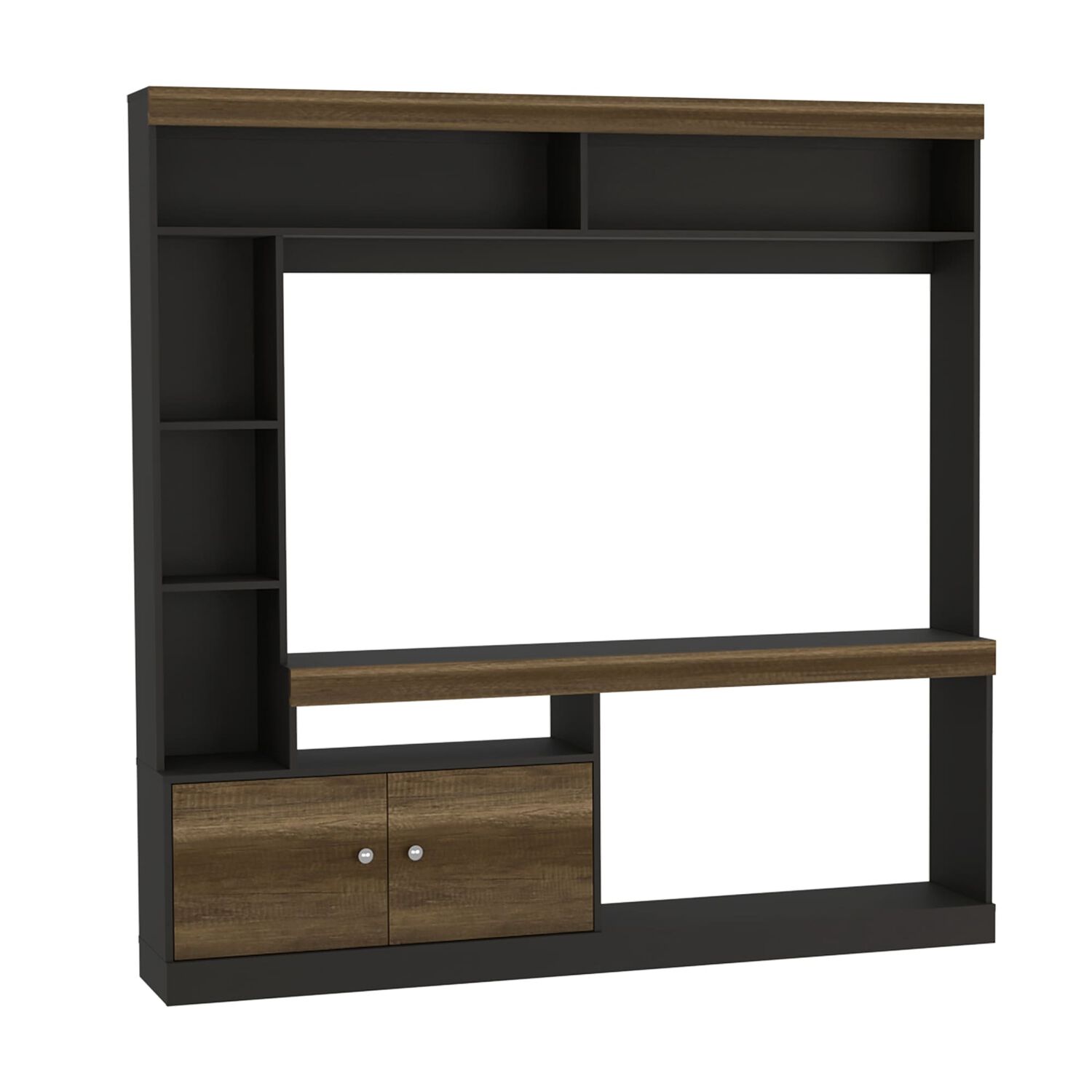 Estante Tv 55" Con 2 Puertas 7 Repisas Caf&eacute; Oscuro Y Negro image number 3.0