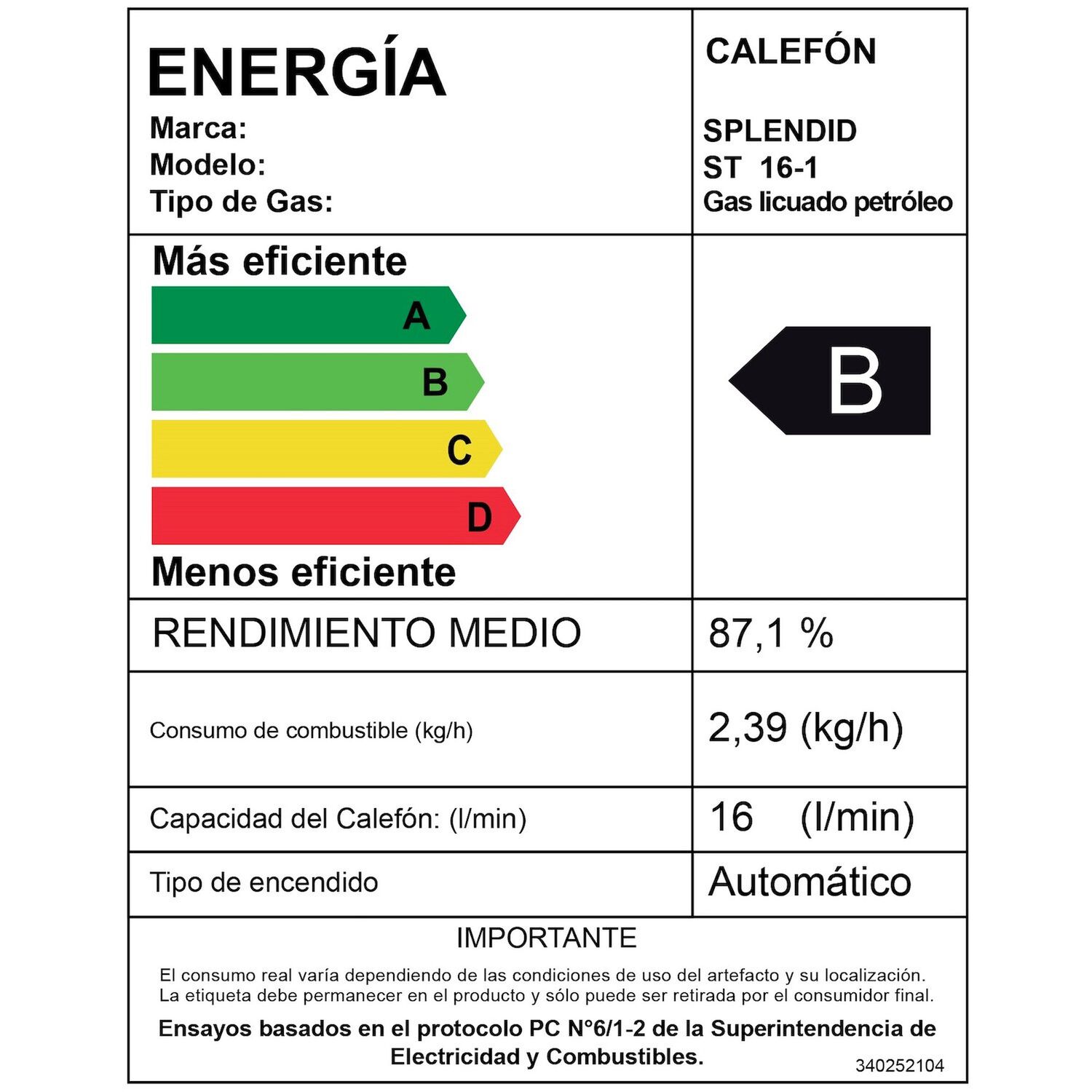 Calefont 16 Litros Gas Licuado Tiro Natural Splendid image number 6.0