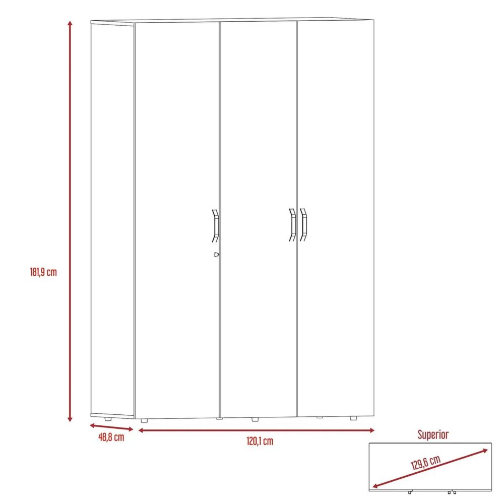 Closet 3 Puertas Con Colgador 181,9x120x47,3 Cm Café Y Blanco image number 6.0
