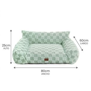 Cama Sof&aacute; Para Perros Y Gatos Dise&ntilde;o Cuadros Verde Lavable Talla M