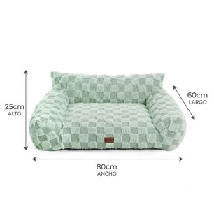 Cama Sof&aacute; Para Perros Y Gatos Dise&ntilde;o Cuadros Verde Lavable Talla M