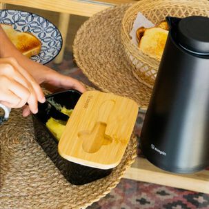 Mantequillero Cer&aacute;mica Tapa Bamboo + Cuchillo 600 Ml Negro