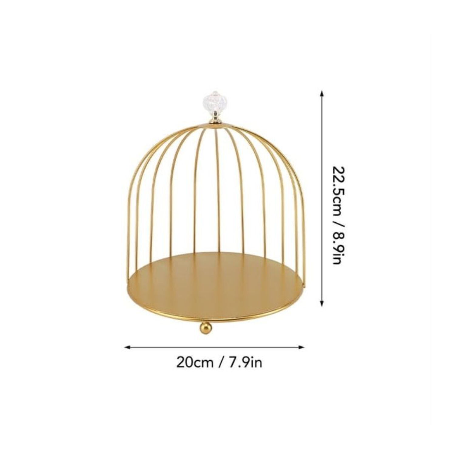 Campana Decorativa Jaula P&aacute;jaro Dorada Metal Base Perilla Cristal image number 2.0