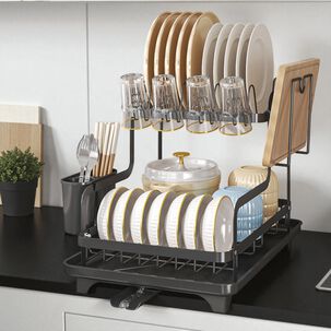 Secador Escurridor De Loza Negro Cocina Platos 2 Niveles