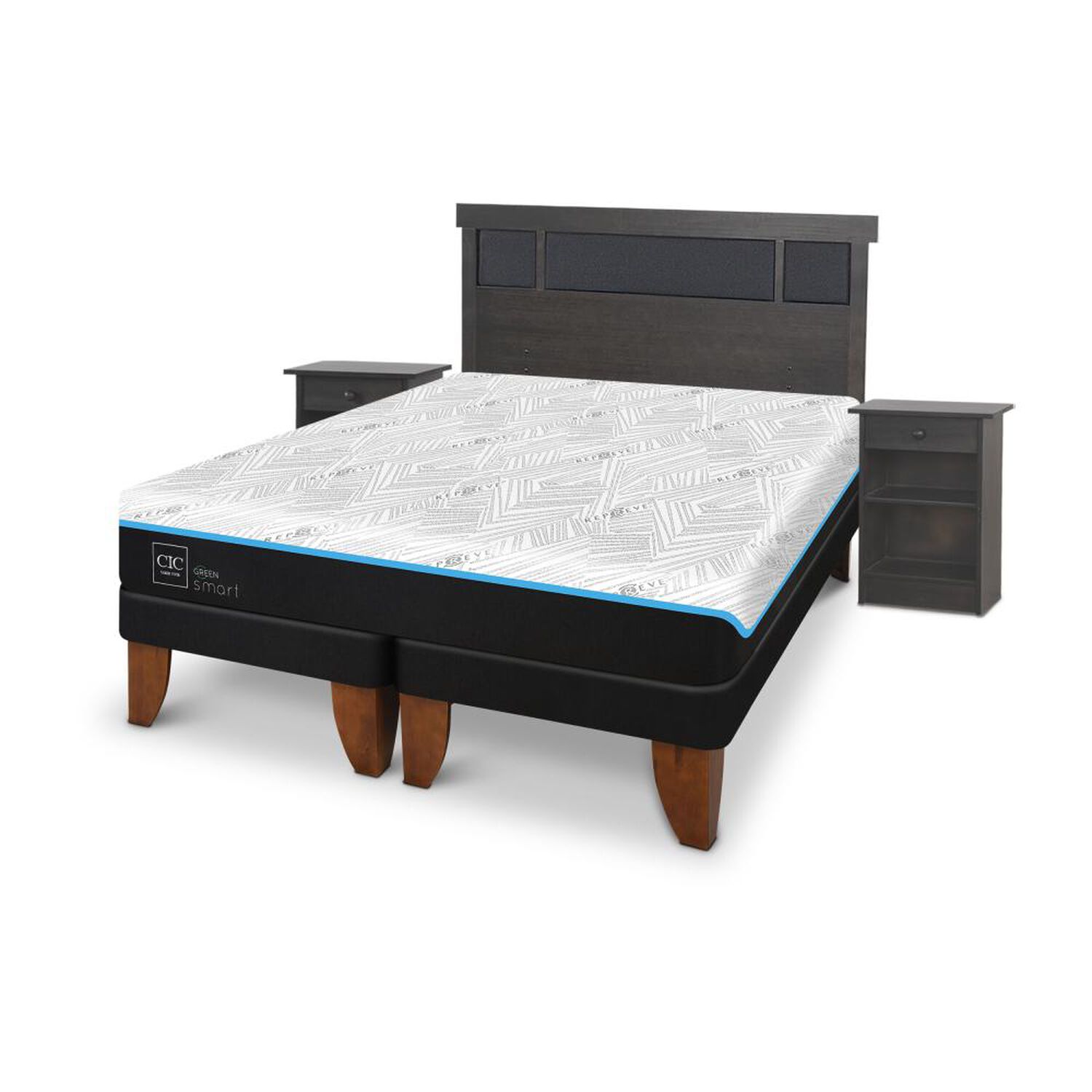 Cama Europea Cic Green Infinity / King / Base Dividida + Set De Maderas image number 1.0