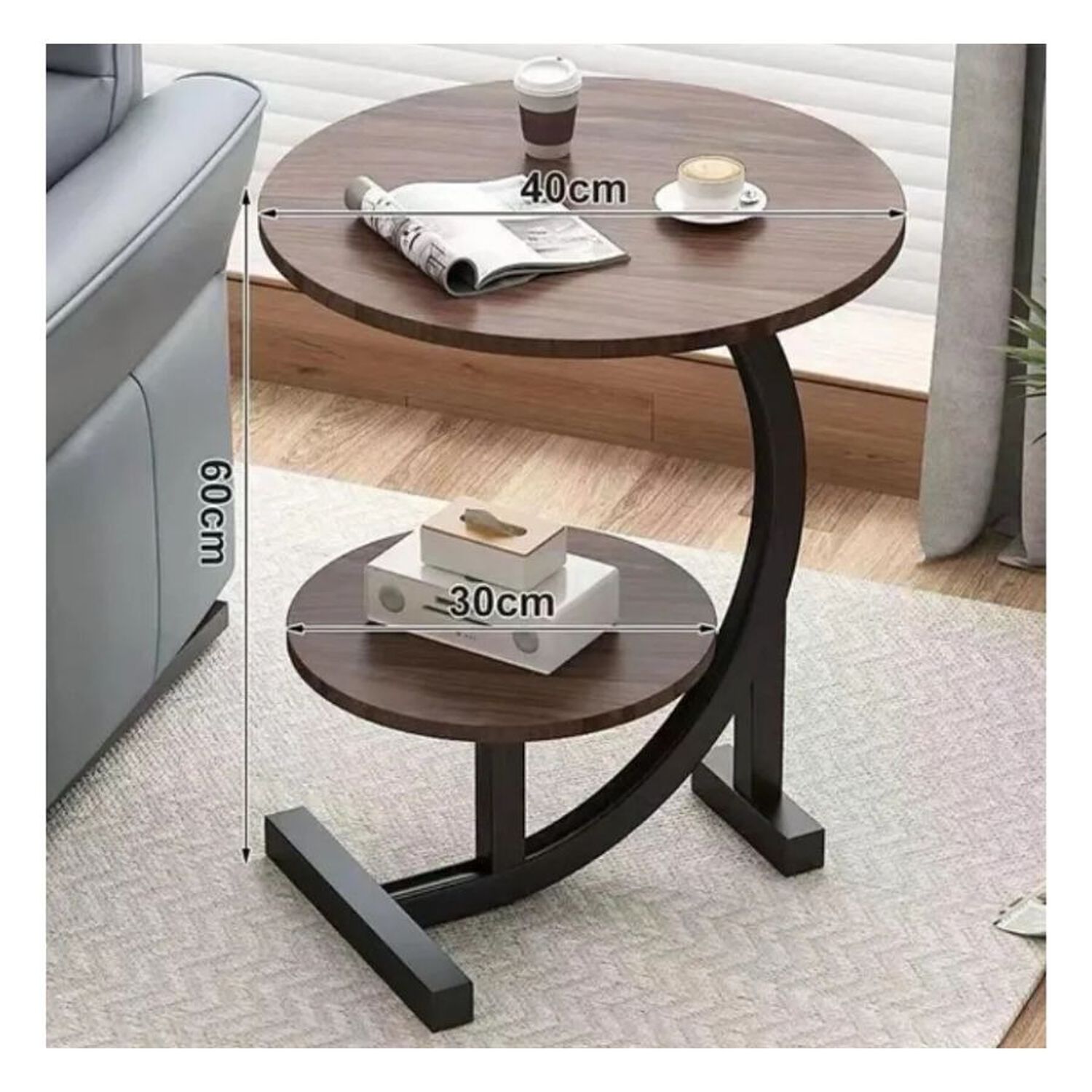Mesa Auxiliar En Forma De C Redonda De 2 Niveles Living image number 2.0