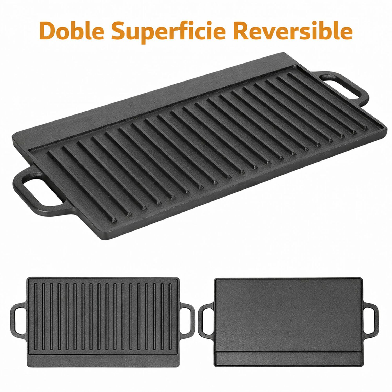 Plancha Parrilla Grill Reversible Hierro Fundido Cocina 45cm image number 6.0