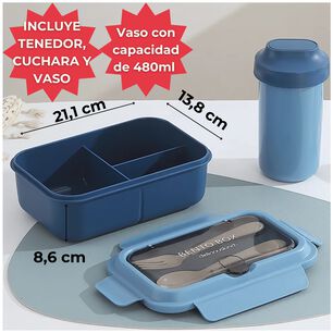 Fiambrera Contenedor Lunch Box 1200 Ml + Vaso T&aacute;per Pl&aacute;stico Blue