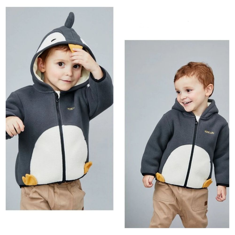 Chaqueta Polar Manga Larga Con Capucha Ni&ntilde;o Negro Pinguino image number 7.0