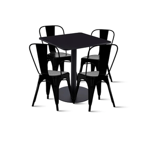 Mesa Restaurant 70x70 Tubo Metal Cubierta Mdf + 4 Sillas Tolix - Negra