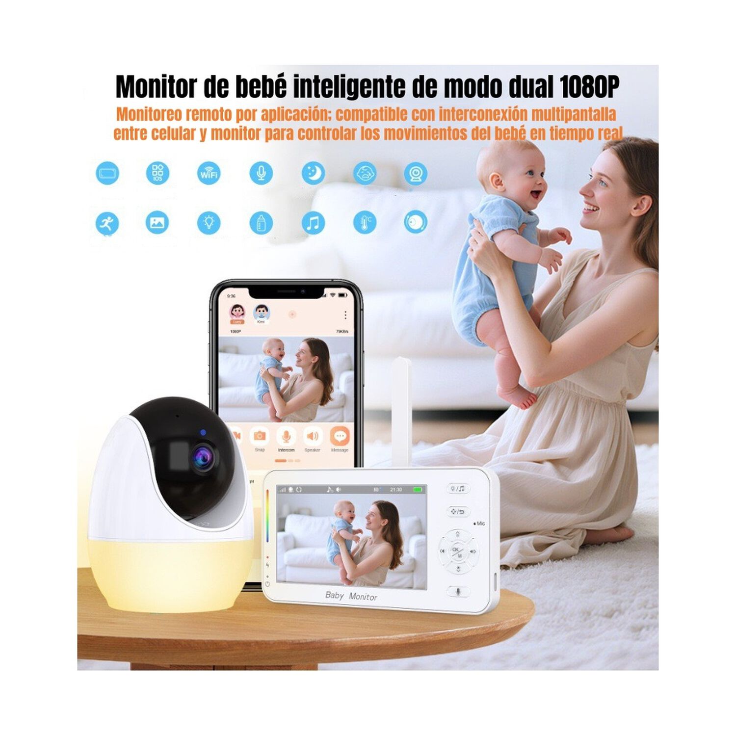 C&aacute;mara Monitor Lubabycas Con App Luz 4,3&Prime;1080p Abm206 image number 7.0