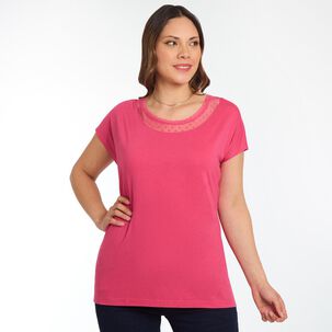 Polera Manga Corta Cuello Redondo Aplicaci&oacute;n Lace Mujer Sexy Large