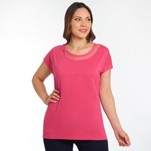 Polera Manga Corta Cuello Redondo Aplicaci&oacute;n Lace Mujer Sexy Large
