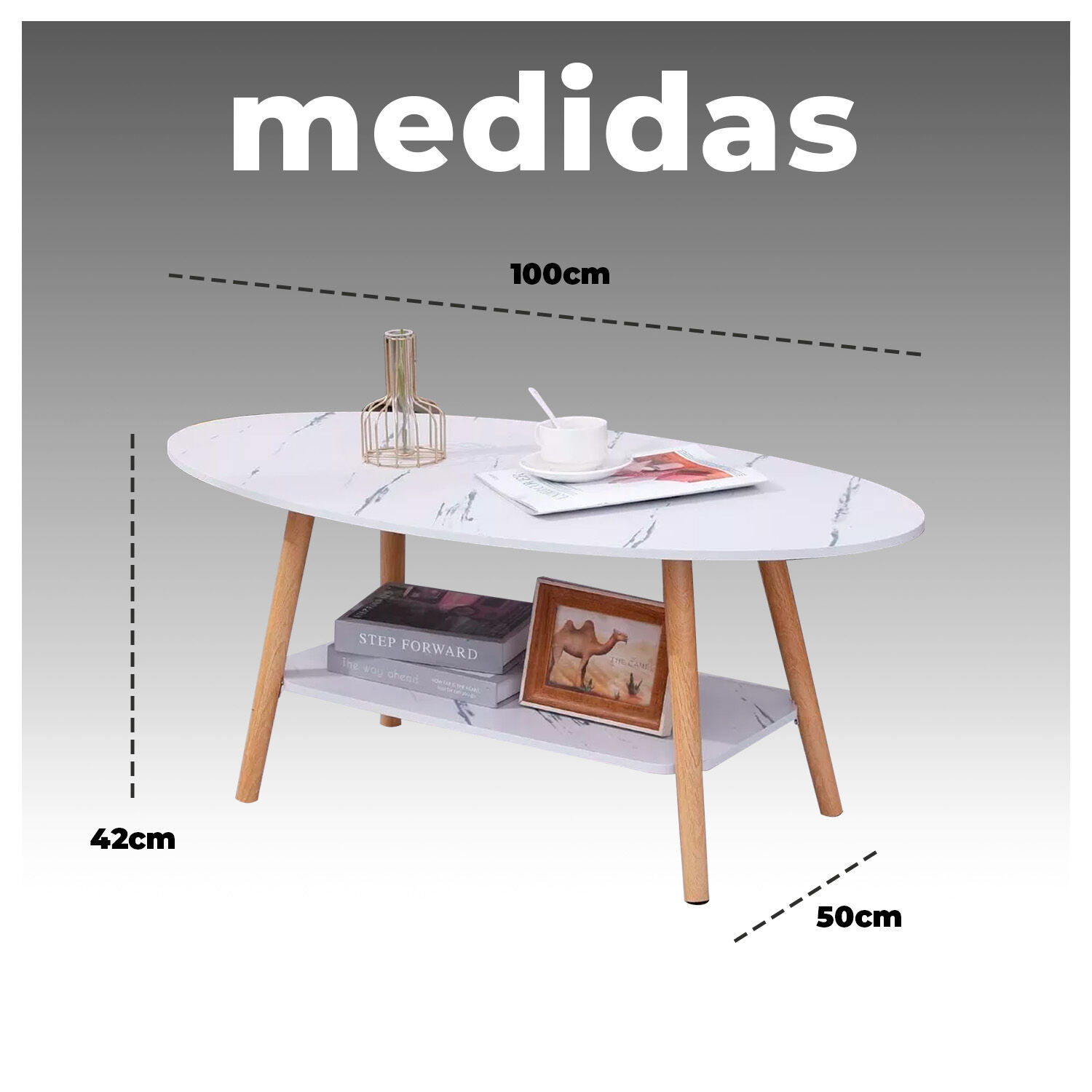Mesa De Centro Elegante Para Sala Dise&ntilde;o N&oacute;rdico Con Efecto M&aacute;rmol image number 5.0