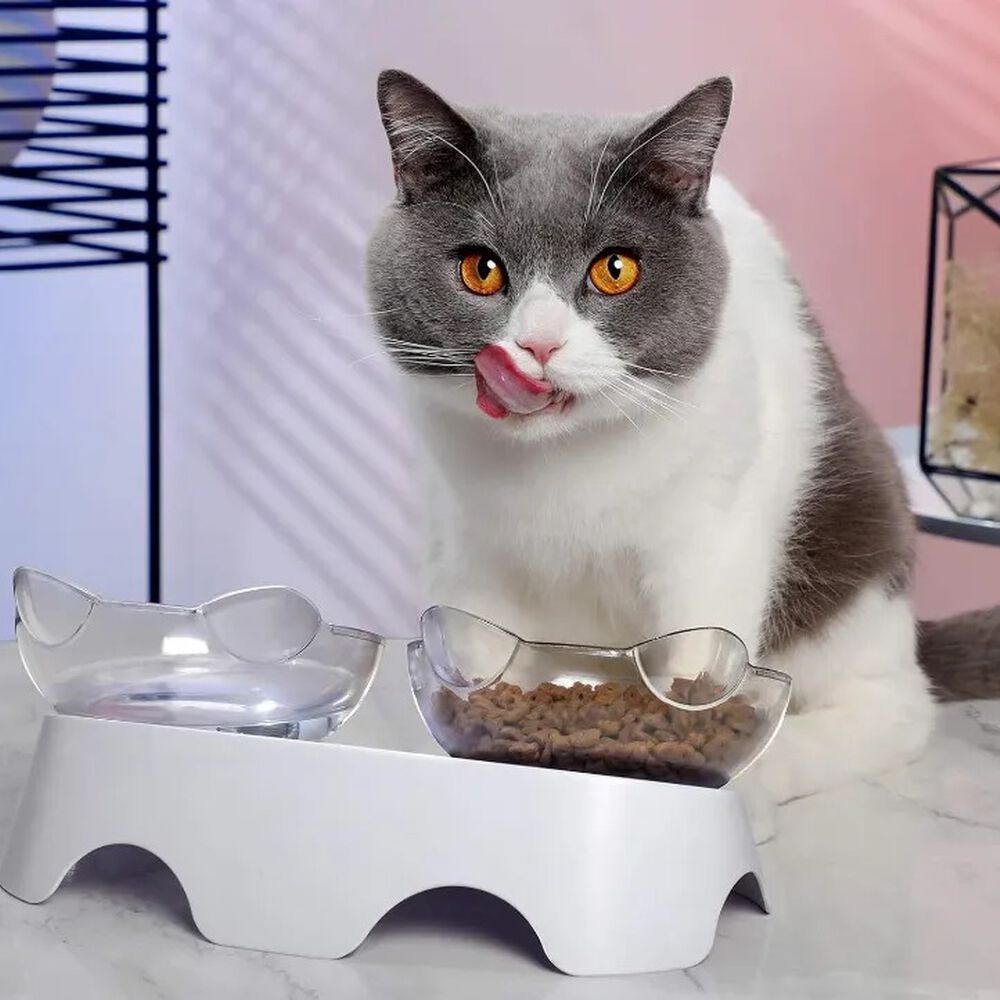 Plato Doble Para Mascotas Comedero Doble Gatos Dispensador Alimentos Agua image number 3.0