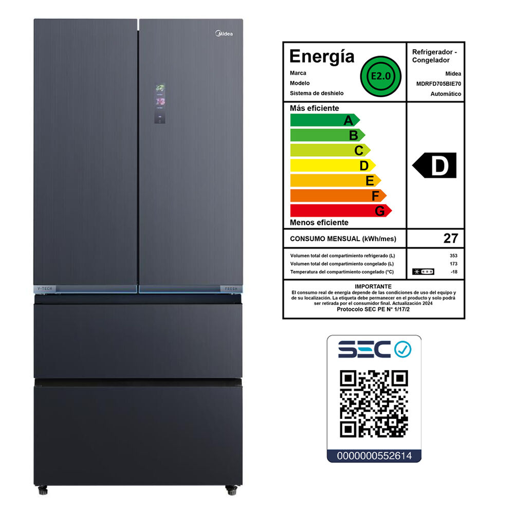 Refrigerador PERFECT FIT French Door Midea MDRFD705BIE70 / No Frost / 526 Litros / D image number 13.0