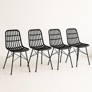 Pack De 4 Sillas De Comedor Terraza Rattan Grecia Color Negro