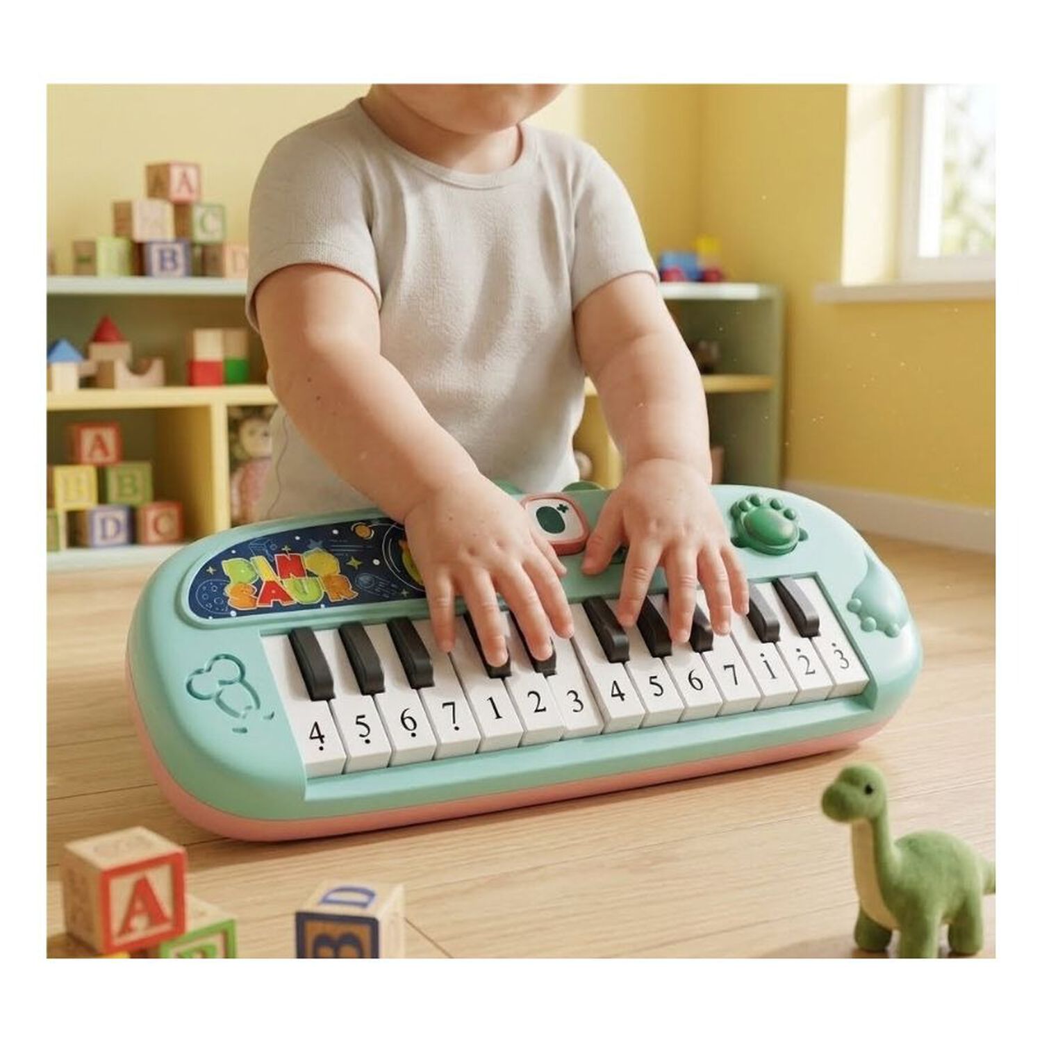 Piano Infantil Organo Electr&oacute;nico Dinosaurio Para Ni&ntilde;os Azul image number 4.0