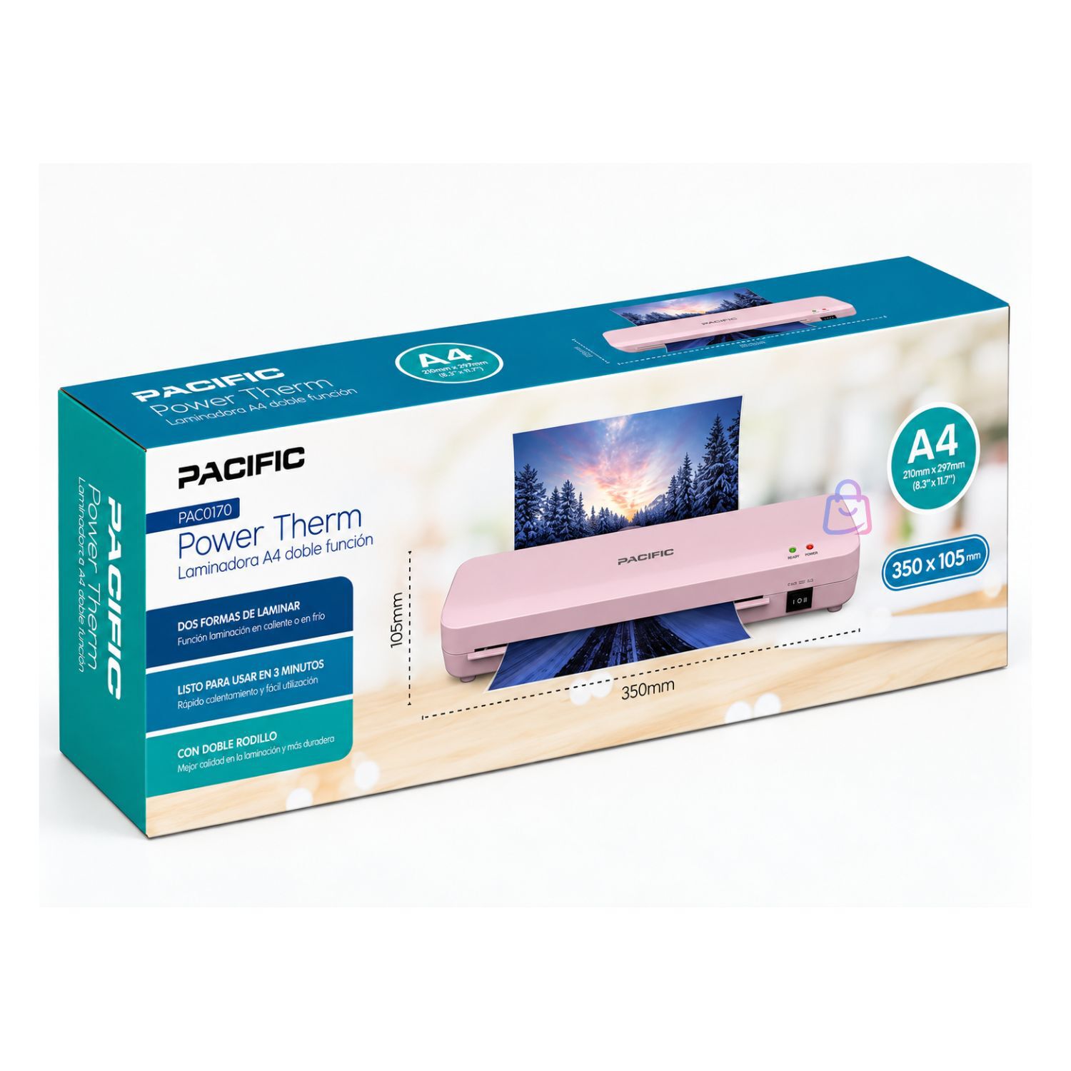 Laminadora Plastificadora A4 Doble Rodillo Rosado - Ps image number 3.0