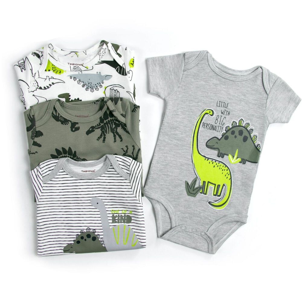 Pack 4 Bodys Ni&ntilde;o Manga Corta Tedmimak 100% Algod&oacute;n Dinosaurios Animados image number 1.0