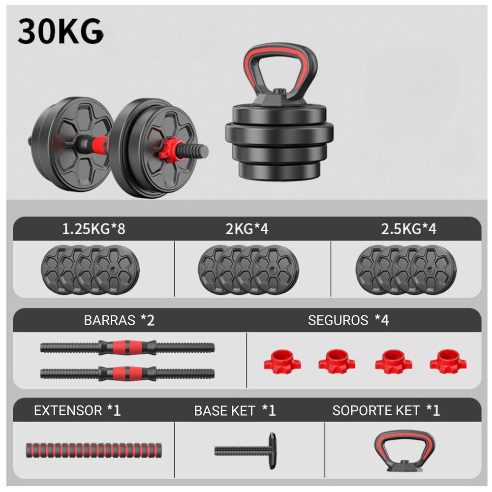Set Mancuernas 30 Kg 3 En 1 Barra Ajustables image number 1.0