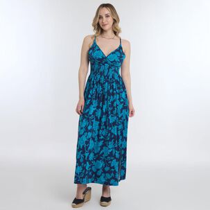 Vestido Largo Pabilo Escote Cruzado Y Panal Elásticado En Espalda Mujer Geeps