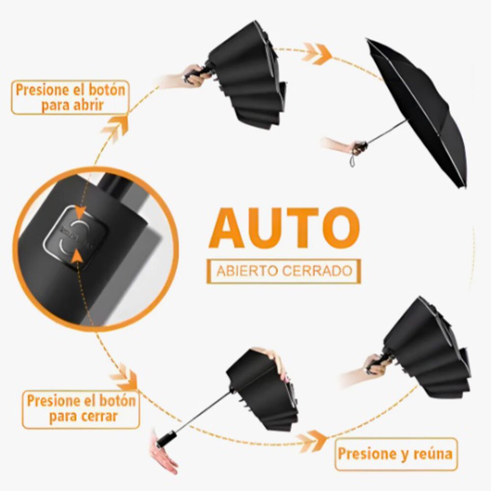 Paraguas Plegable Autom&aacute;tico Inverso Sombrilla Anti Uv Led Negr0 image number 1.0
