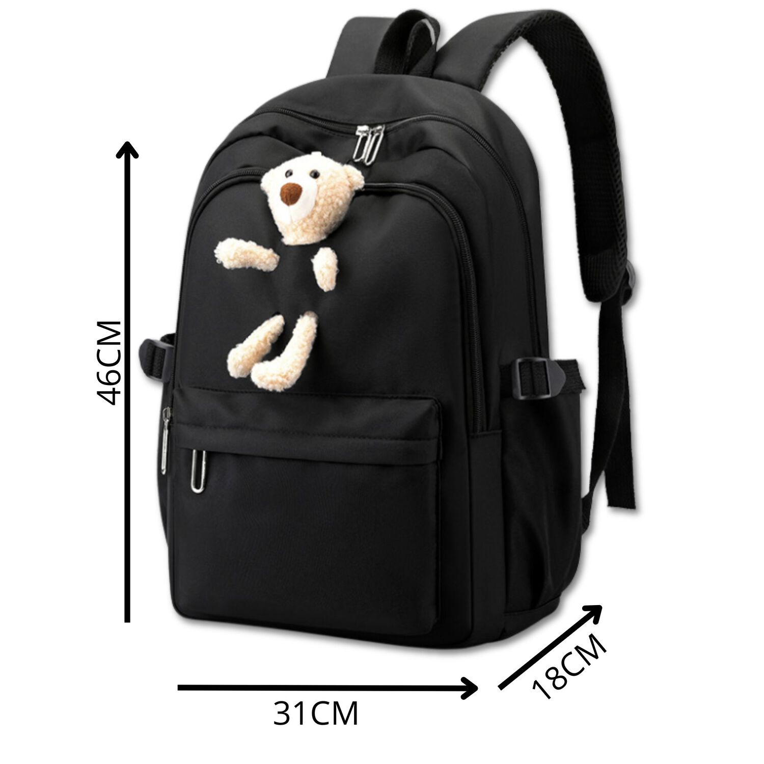 Mochila Escolar Juvenil 46cm Ni&ntilde;as Estilo Kawaii Cute Teddy Black image number 1.0