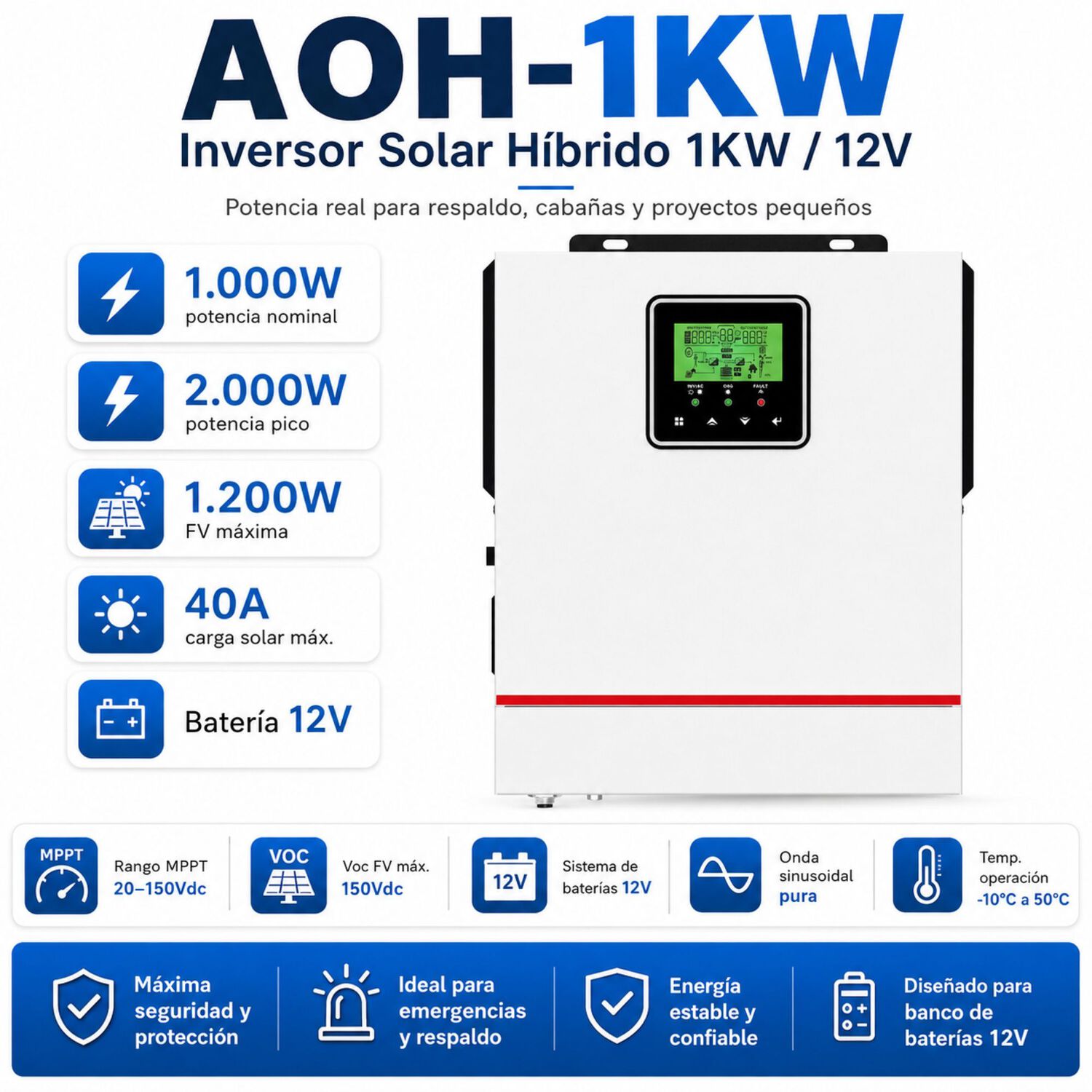 Inversor Solar 1000w 12v Potencia M&aacute;xima 2000w image number 1.0