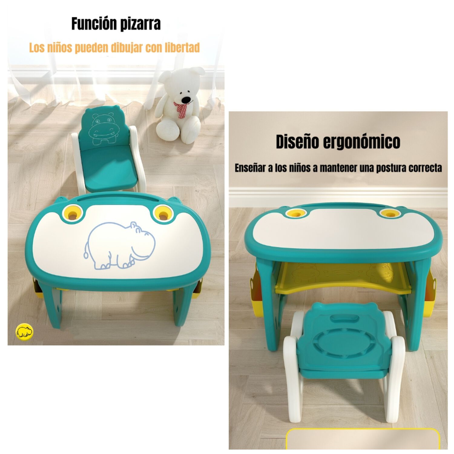 Mesa Con Silla Montessori Para Ni&ntilde;os Hipop&oacute;tamo Lubabycas image number 7.0