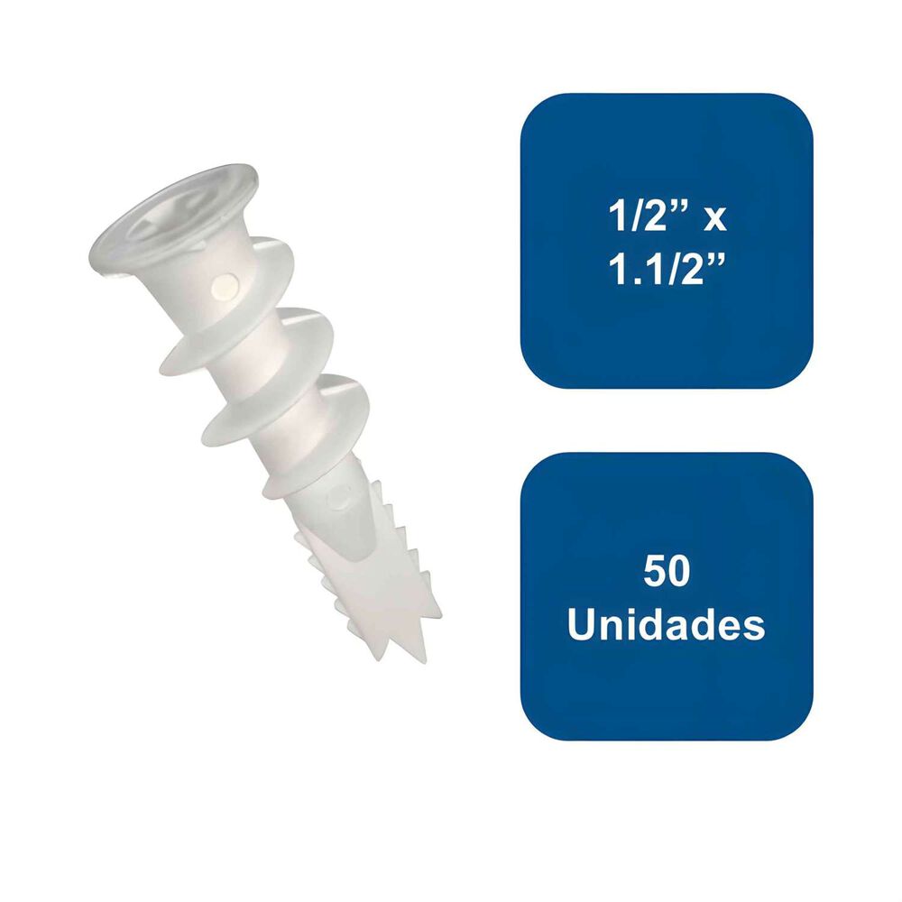 Tarugo Volcanita Autoperforante 1/2" X 1 1/2" 50un. - Anclajes image number 0.0