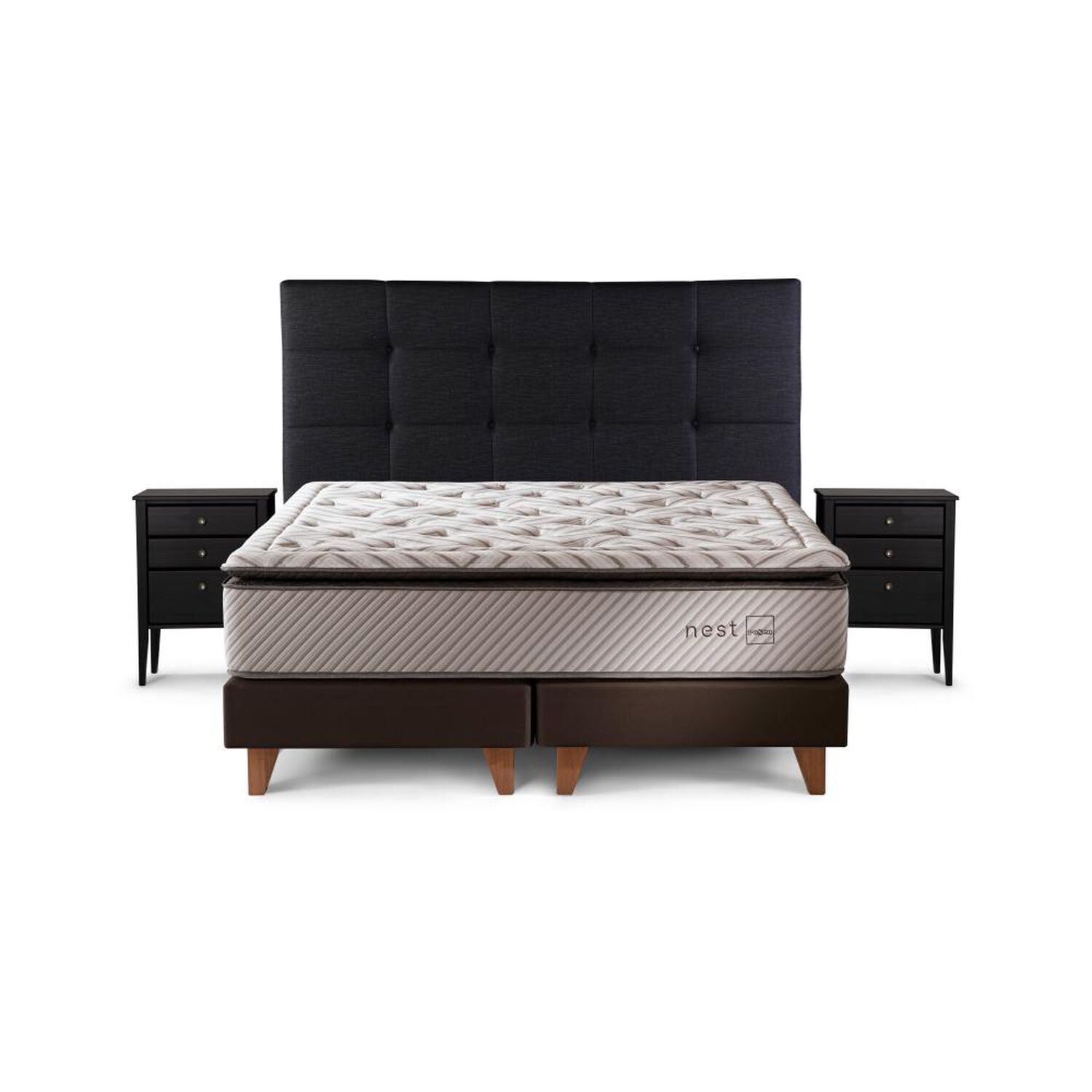 Cama Europea Rosen Nest / 2 Plazas / Base Dividida + Set De Maderas Issey Grafito image number 0.0