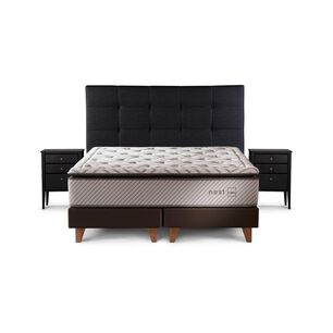 Cama Europea Rosen Nest / 2 Plazas / Base Dividida + Set De Maderas Issey Grafito