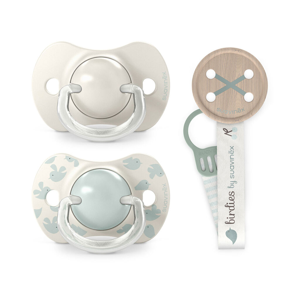 Pack Chupetes + Broche Birdies Verde 6-18m image number 0.0