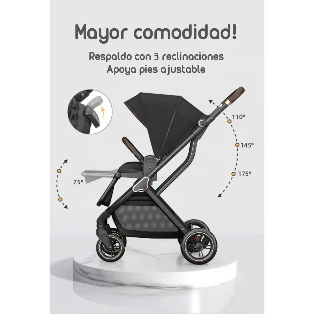 Coche De Paseo Modo Apego Y Panor&aacute;mico Lubabycas Negro image number 1.0