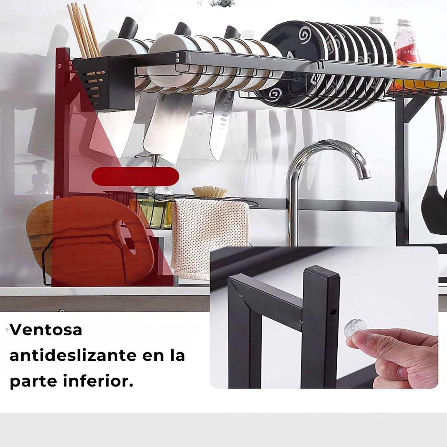 Escurridor De Platos Fregadero 2 Niveles Ajustable Acero Al Carbono Inox image number 6.0