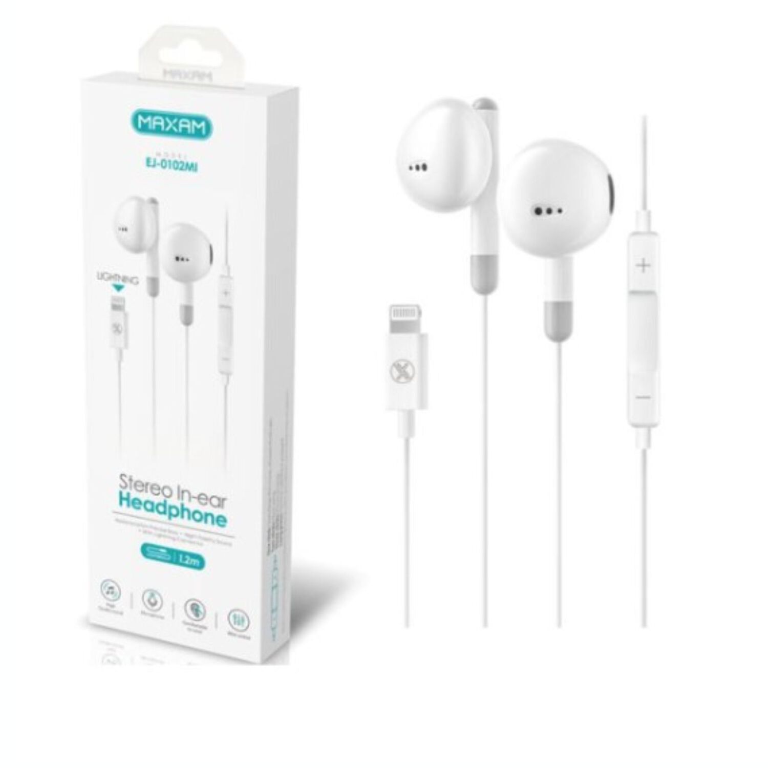 Audífonos Cable Lightning Headophone Blanco De 1.2m Maxam