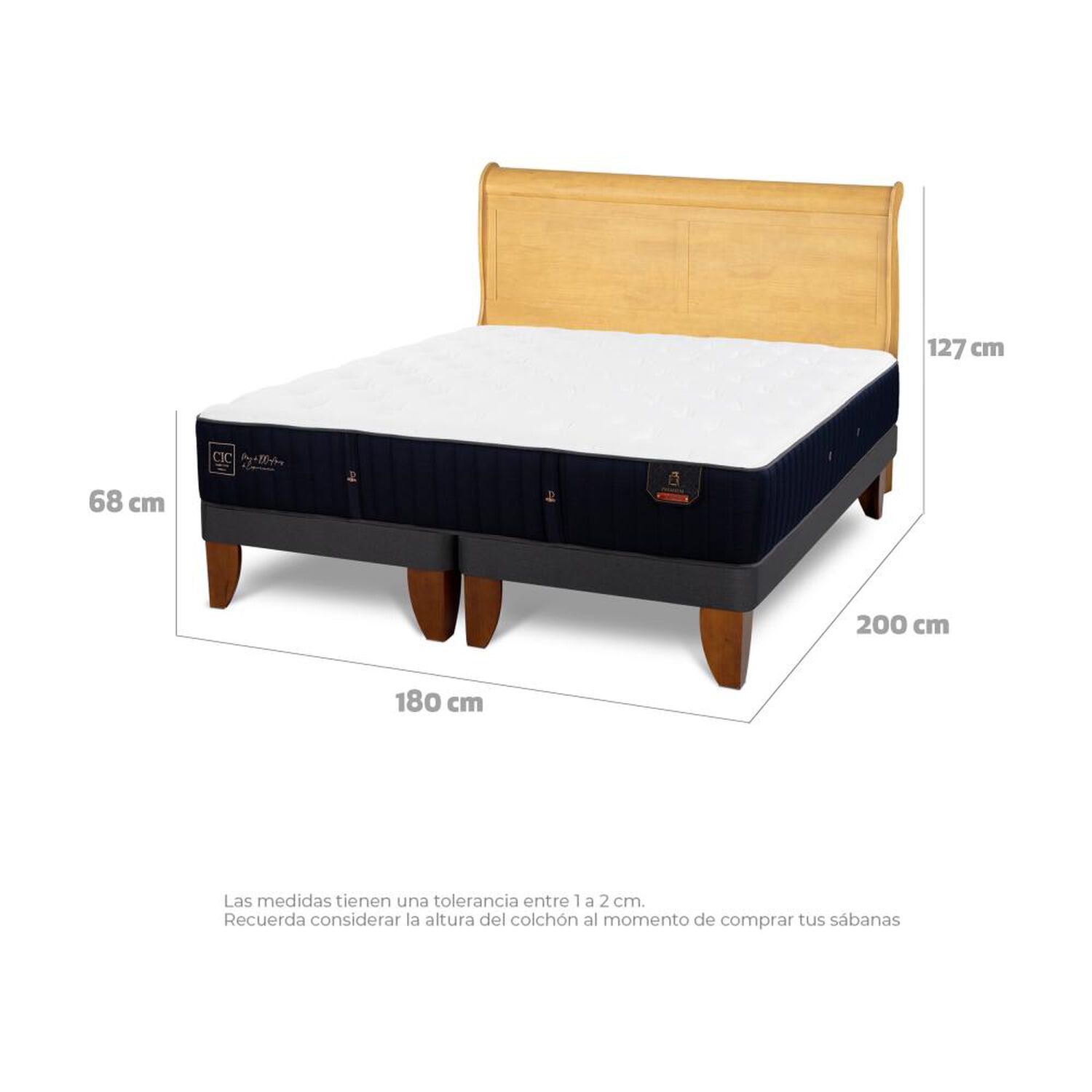 Cama Europea Cic Linea Premium / King / Base Dividida + Respaldo image number 4.0