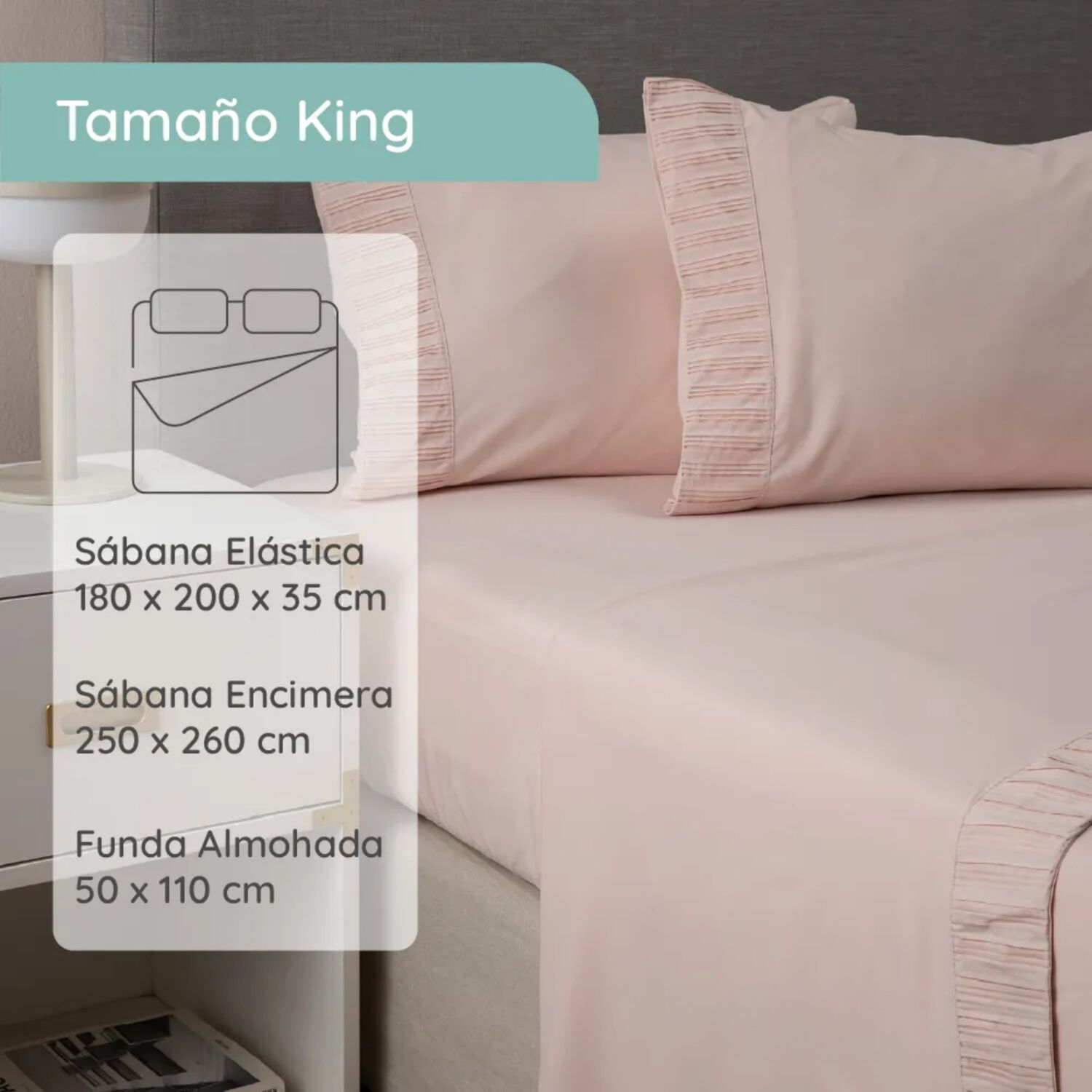 Sabanas Colch&oacute;n King Microfibra 300 Hilos Rosado image number 3.0