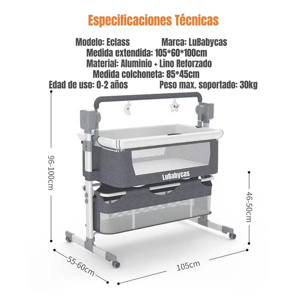 Cuna Colecho Mecedora El&eacute;ctrica Gris Lubabycas image number 4.0