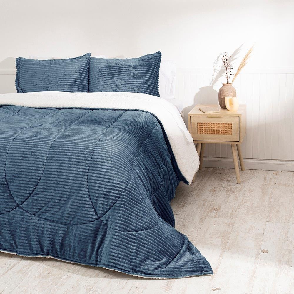 Plumon Corduroy Coral Sherpa 2 Plazas Azul image number 3.0