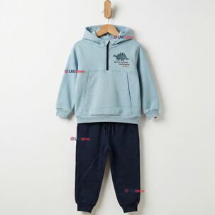 Conjunto 2 Piezas Buzo Pantal&oacute;n Y Poler&oacute;n Con Capucha Azul Dinosaurio Ni&ntilde;o