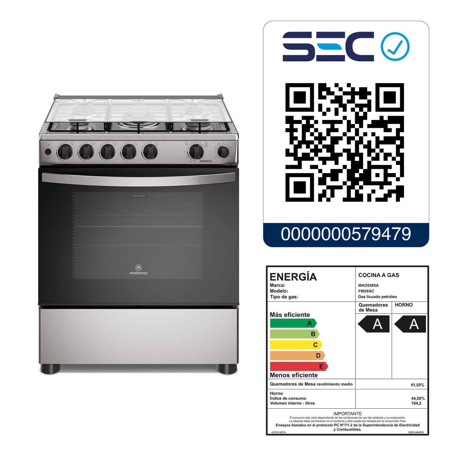Cocina A Gas 5 Platos Horno Vapor Y Triple Llama Fm5ssc Inox image number 1.0