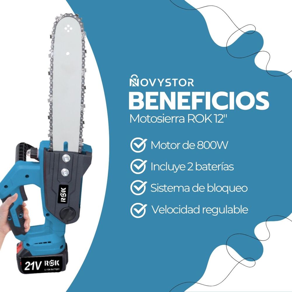Motosierra Eléctrica Rok 12" 900w 21v 2 Baterías Litio image number 3.0