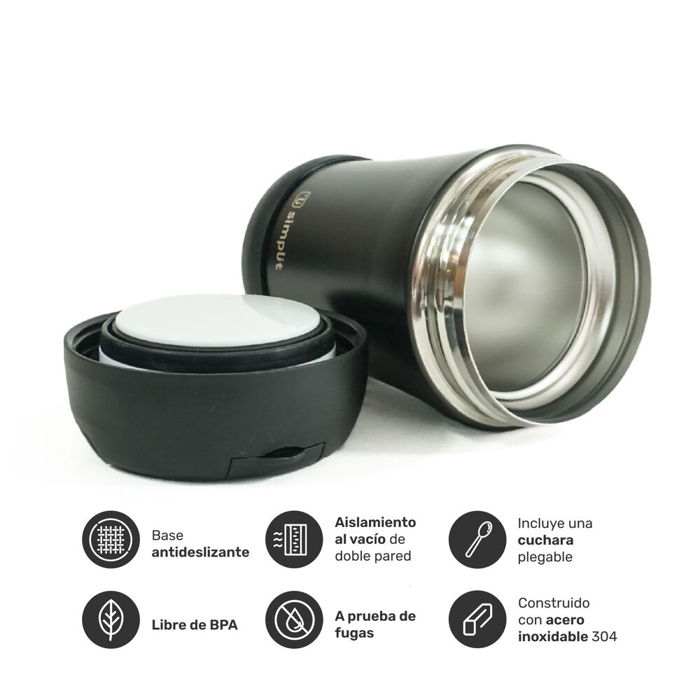 Termo Comida 400ml Negro Cuchara Acero Inox Simplit image number 1.0