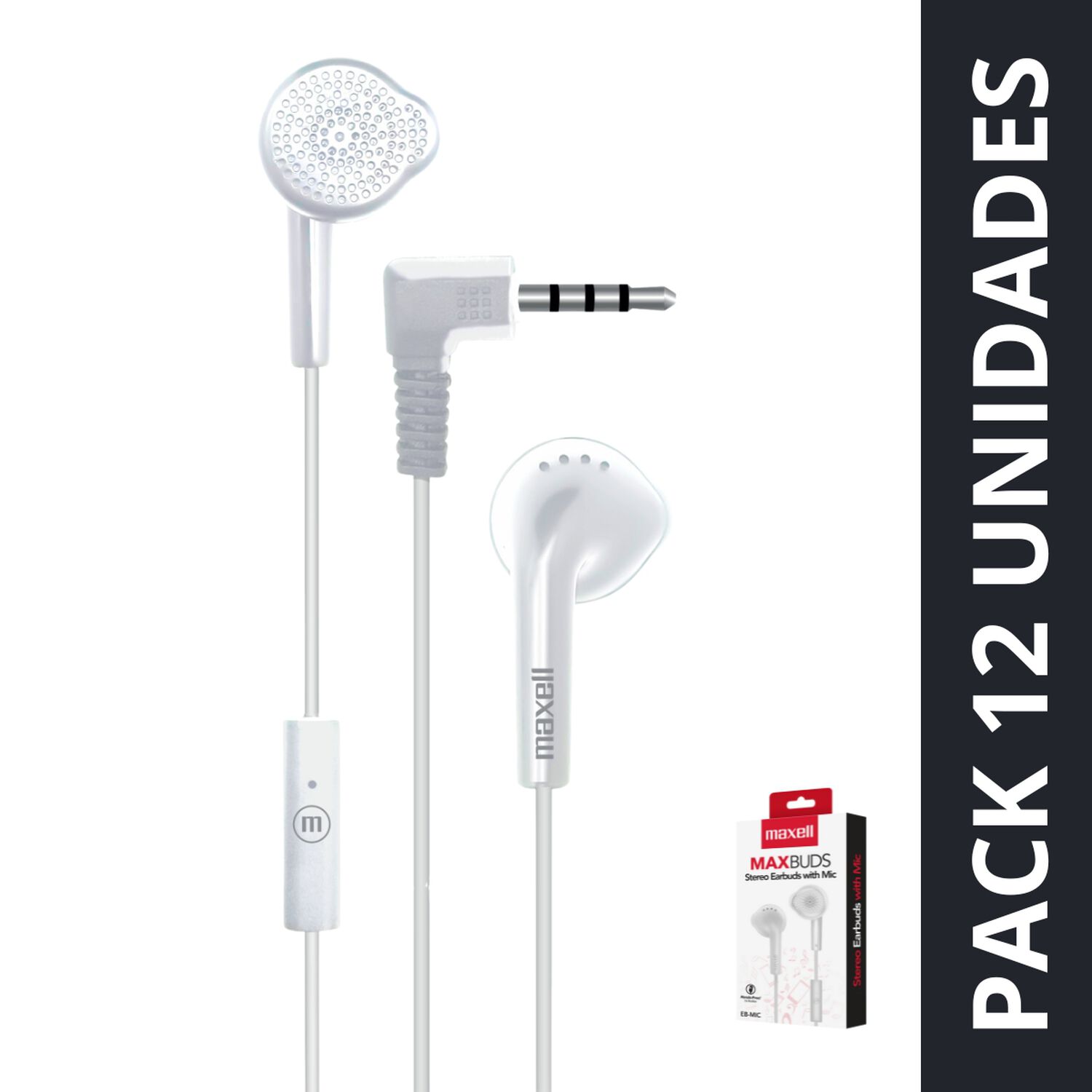 Pack 12 Audífonos Eb-mic Estéreo Con Microfono Maxell Blanco